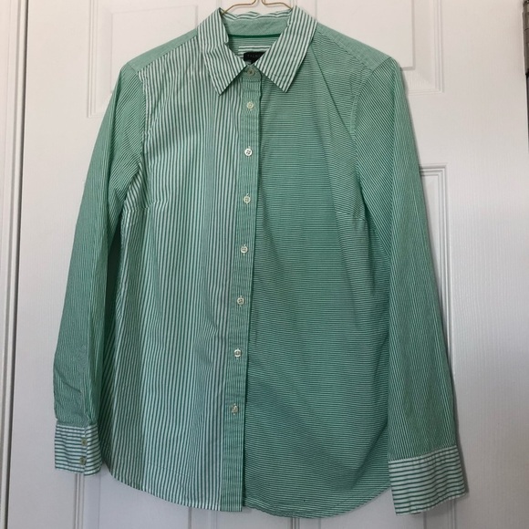 Talbots Horizontal Vertical Stripe Green Botton Down Shirt Medium - Picture 6 of 7